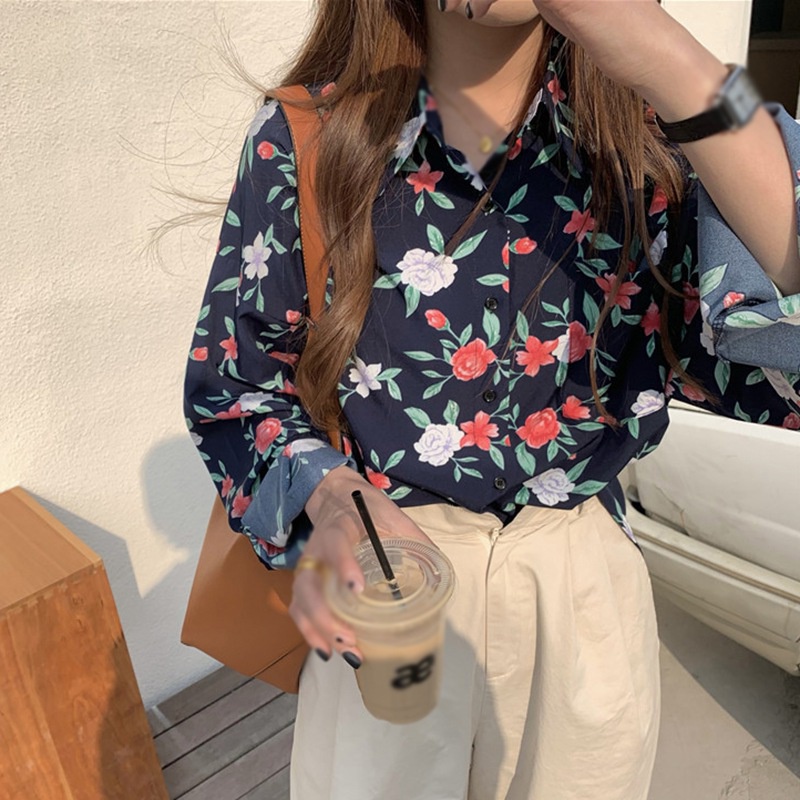 Áo Sơ Mi Chiffon Tay Dài Họa Tiết Hoa Thời Trang Cho Nữ