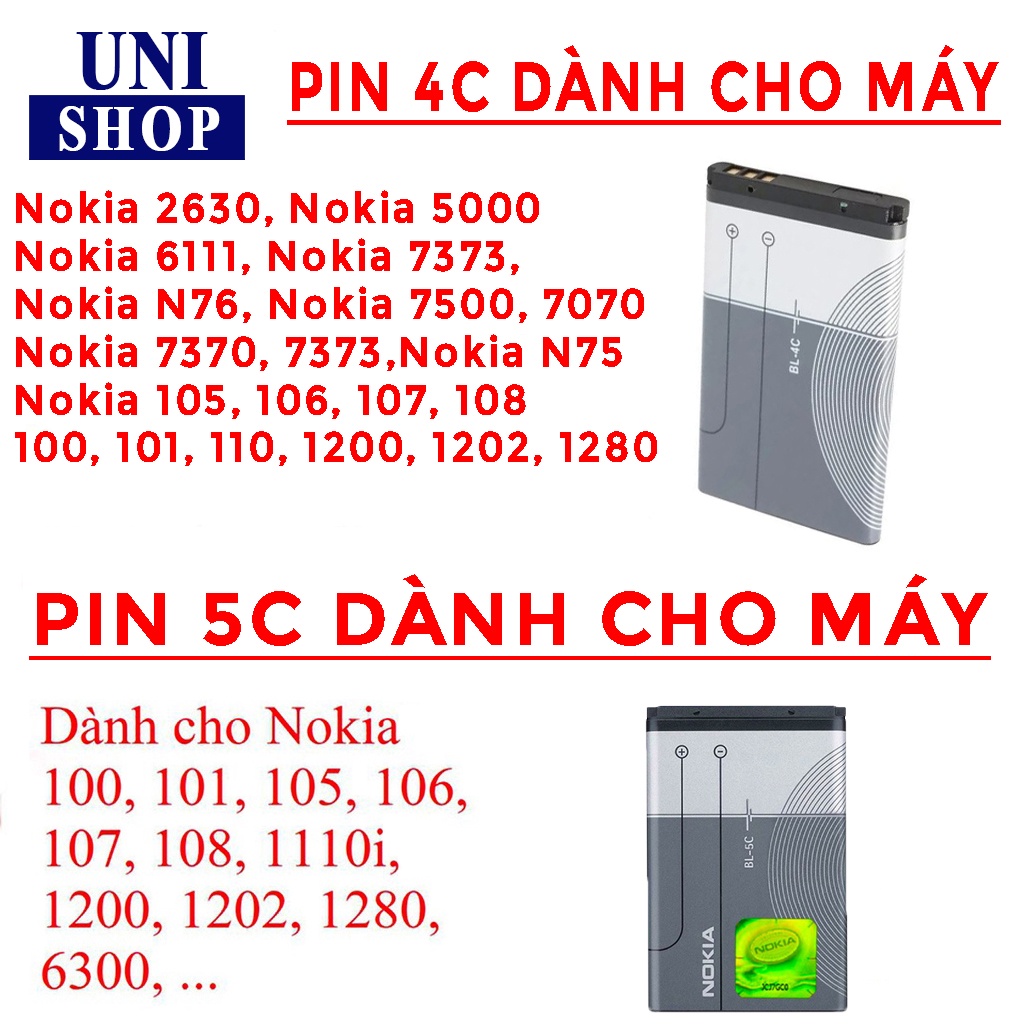 Pin nokia bl 5c , pin bl 4c , pin nokia bl 5c cho nokia 1280 110i  - Uni Shop