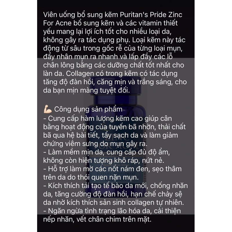 Viên Uống Zinc For Acne Puritan’s Pride 100 viên | BigBuy360 - bigbuy360.vn