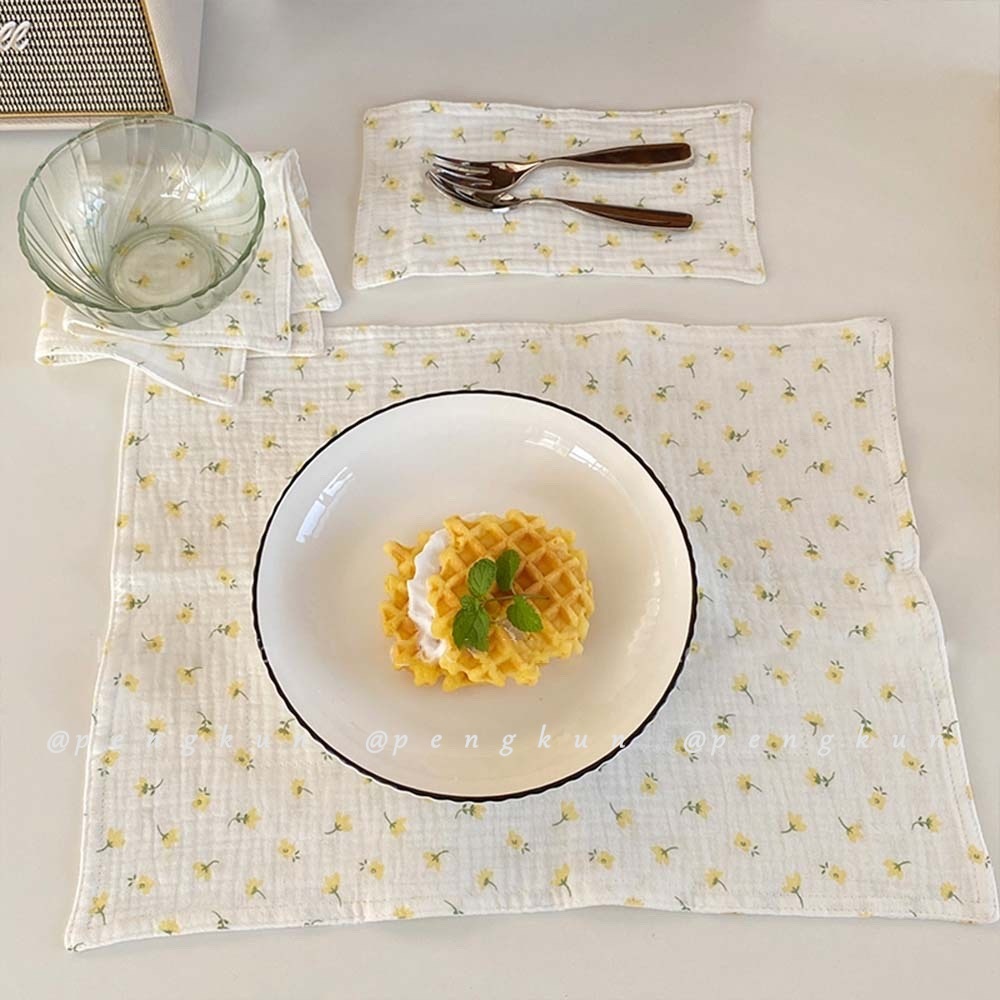 Bộ 3 Khăn Trải Bàn Bằng cotton Họa Tiết Hoa Phong Cách Hàn Quốc