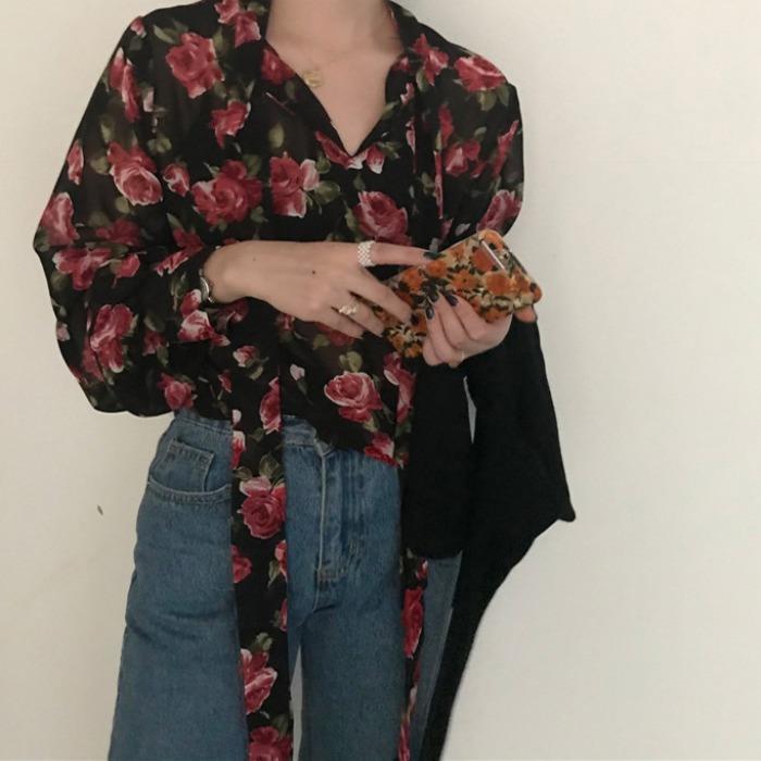 Áo Sơ Mi Voan Hoa Dáng Dài Phong Cách Retro Dành Cho Nữ