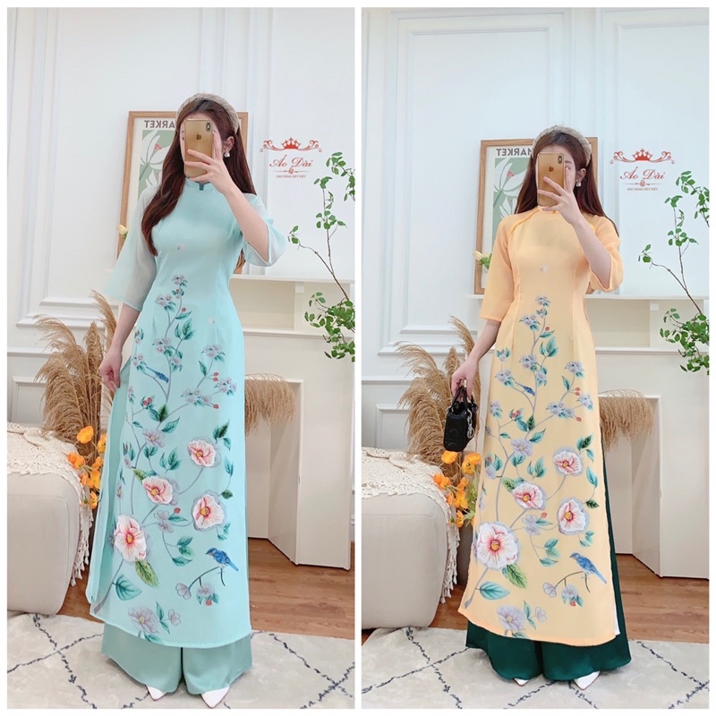 Áo dài cách tân Chi Mai với 2 màu vàng xanh bạc hà siêu xinh áo dài thiết kế đi tiệc đi chơi mẫu mới năm 2022