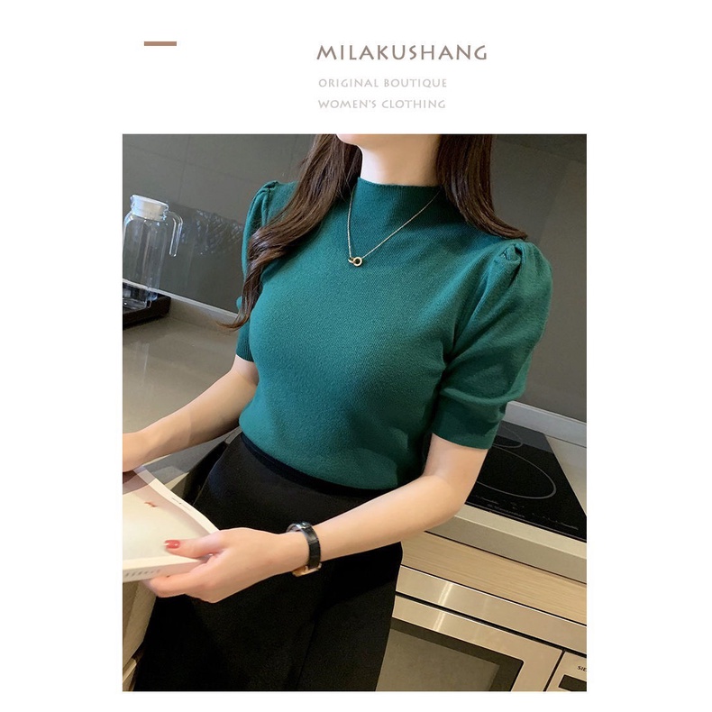 Ao Len Cộc Tay Basic Cổ 2 Phân - Áo len chất không nhắn