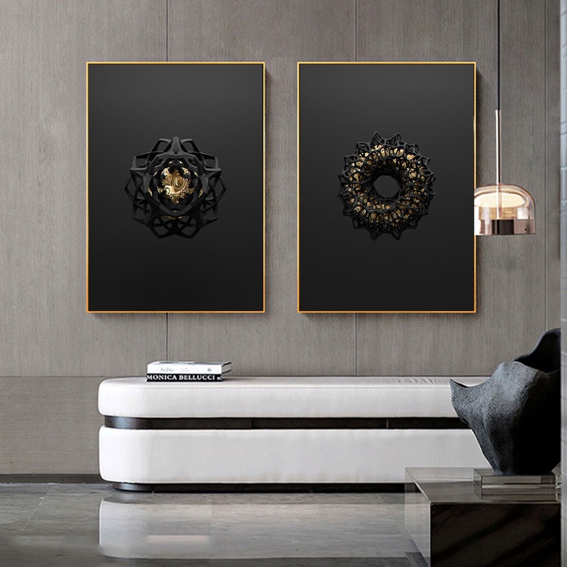 Tranh Vải Bạt Treo Tường In Hình Hươu Mặt Nạ Vàng Đen Sáng Tạo Hiện Đại Trang Trí Phòng Ngủ