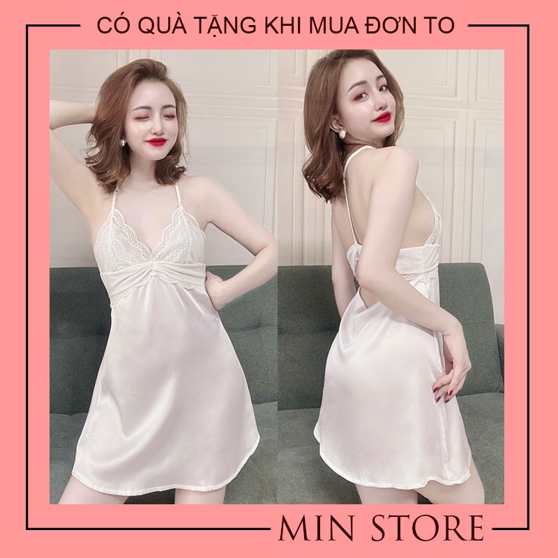 Váy ngủ sexy gơi cảm lụa satin cao cấp 2 dây phối ren ngực tặng kèm quần V002 | BigBuy360 - bigbuy360.vn