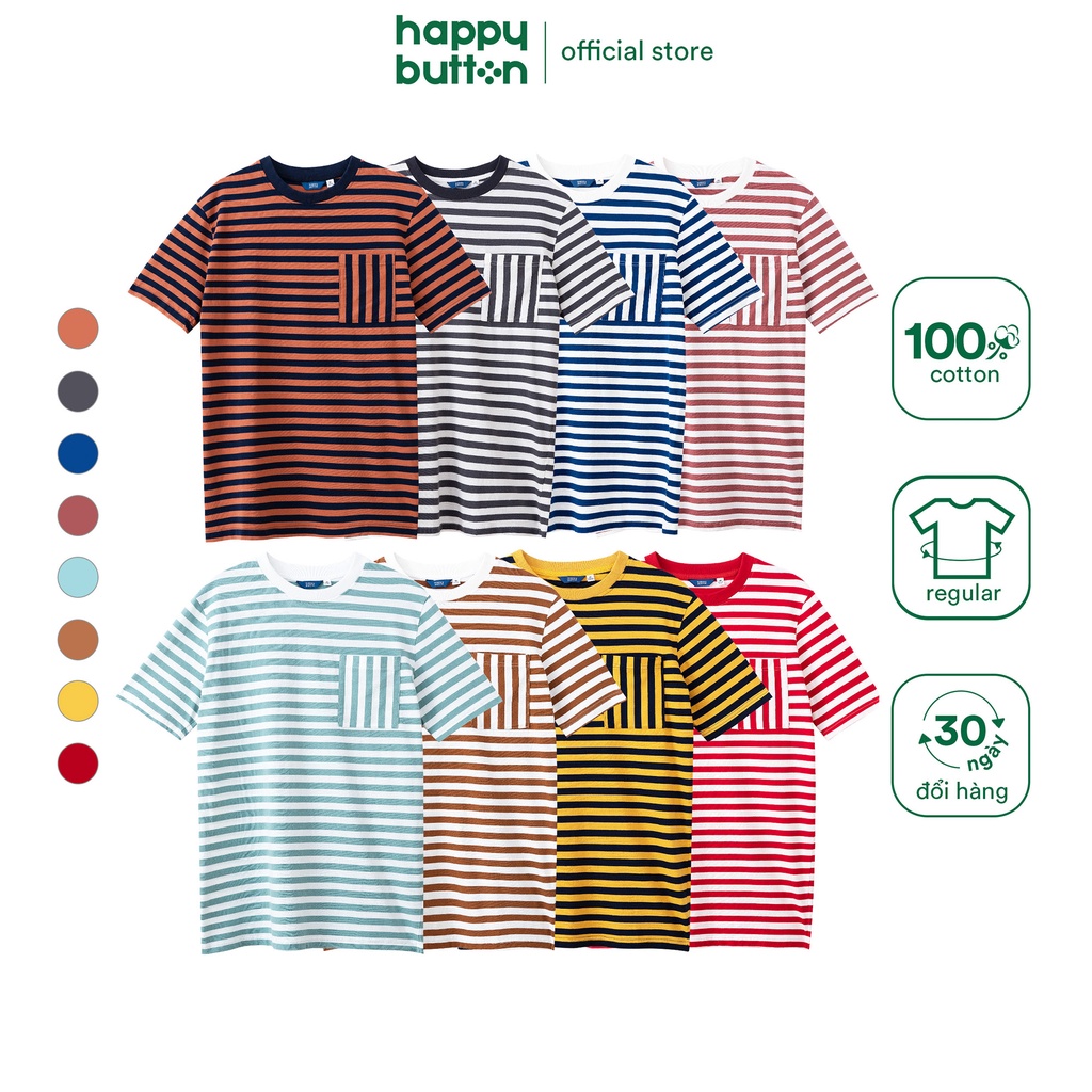 Áo Thun Nam Sọc Ngang Phối Túi Sọc - vải cotton, form regular fit - Happy Button