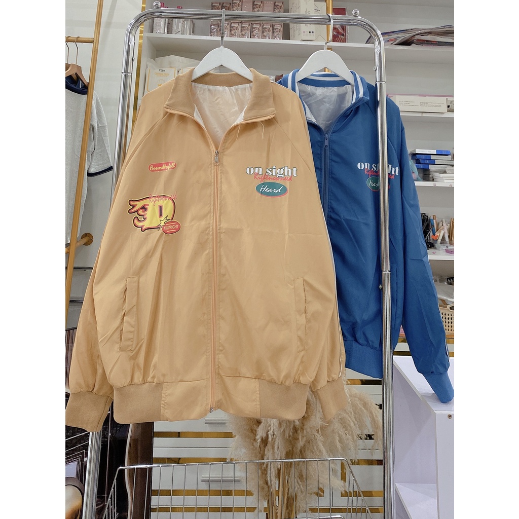 Khoác Bomber 2 Lớp Chất Kaki Mềm Dáng Rộng Nam Nữ Unisex Hình in 2 Mặt Chữ D On Sight Basic