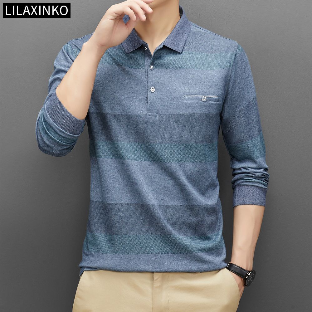 Áo Thun Polo Cotton Tay Dài Kẻ Sọc 3 Màu Thời Trang Thu Đông Cho Nam