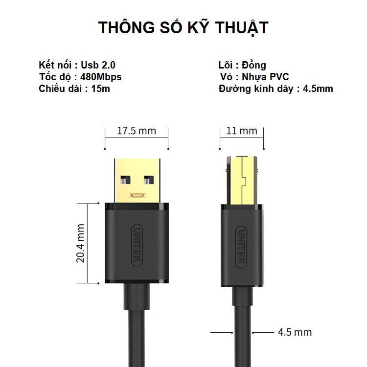 Dây máy in 15M Unitek U205B tích hợp IC khuếch đại tín hiệu