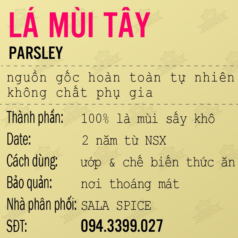 Lá Mùi Tây SALA SPICE Parsley ,gia vị Tây 100% nhập khẩu , gia vị chế biến món Âu thơm ngon