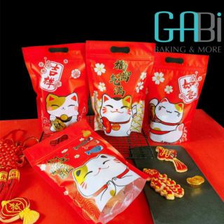 10 túi zip đựng bánh quy, kẹo hình mèo Tết 23*15.5*6.5cm