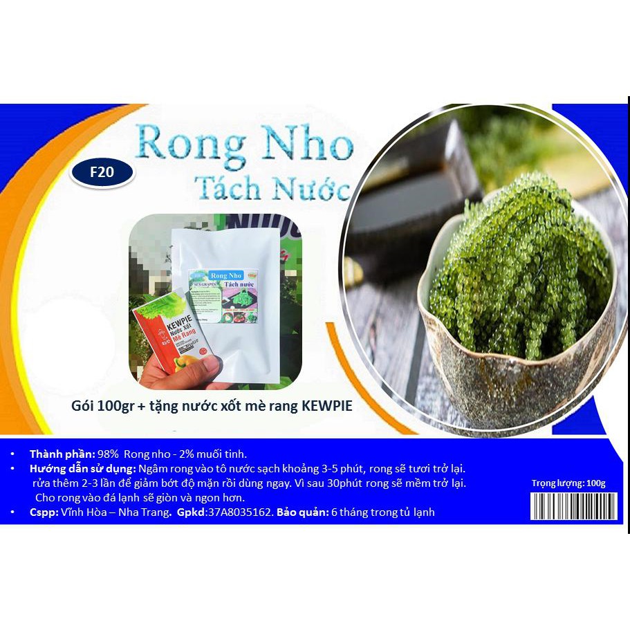 [500gr]  Rong nho tách nước + 5 gói sốt mè. rong biển khô. rong nho tách nước