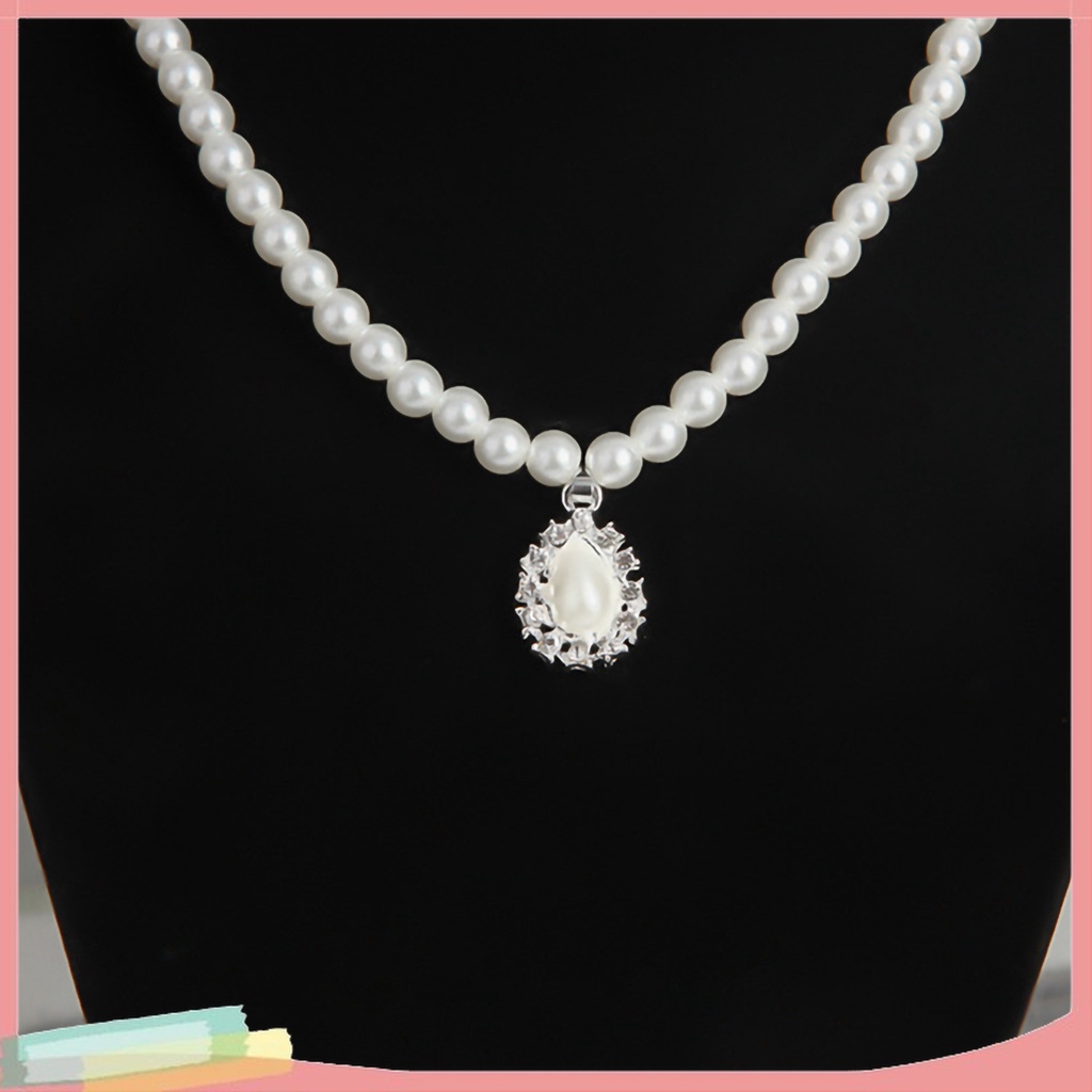 Bộ Vòng cổ + Đôi Khuyên Tai Đính Ngọc Trai Giả Thiết Kế Hình Giọt Nước Độc Đáo Cho Nữ