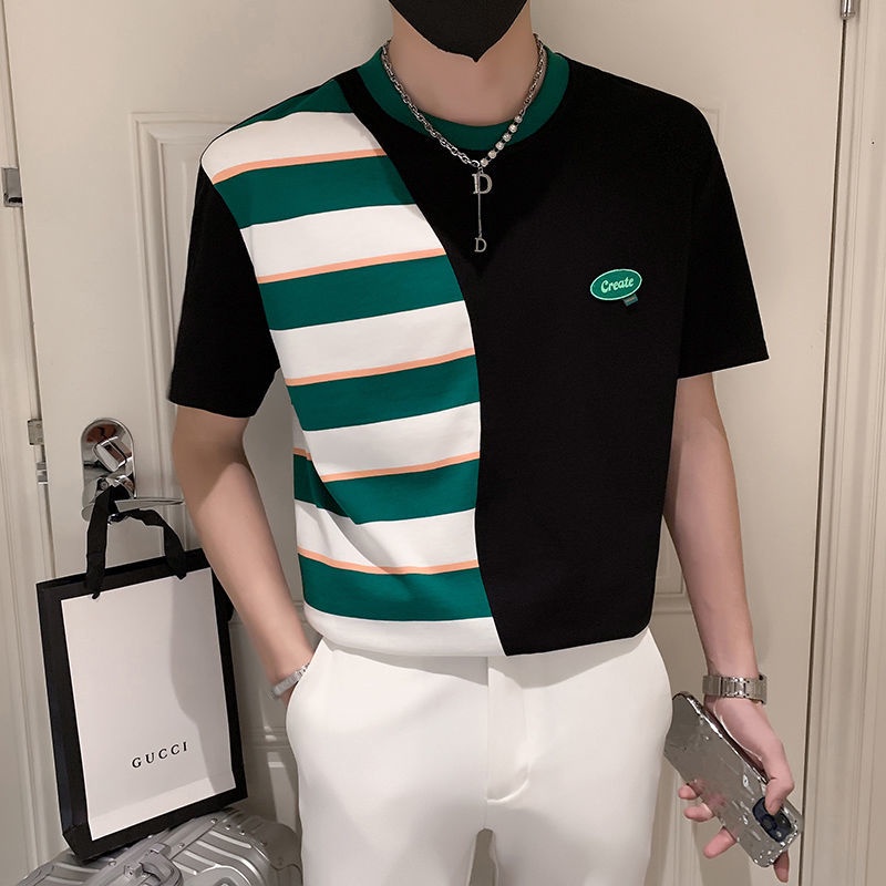 Áo Thun Tay Ngắn Phối Màu Tương Phản Thời Trang Mùa Hè 2022 Cho Nam