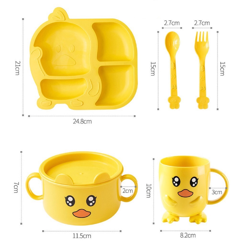 Combo Khay ăn dặm 4 ngăn hình con vịt siêu đáng yêu cho bé, tập ăn dặm kiểu Nhật kèm cốc