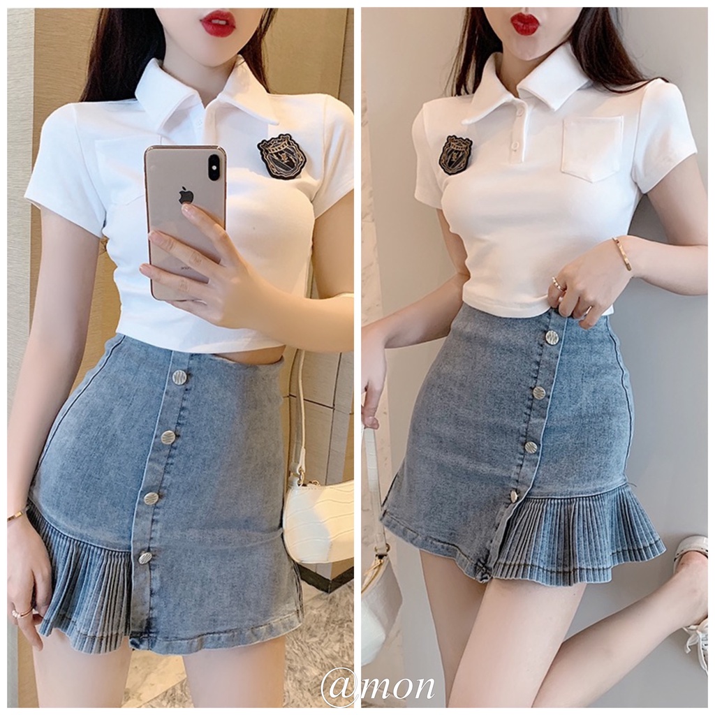 2101443 Chân váy jeans nữ ulzzang có giãn chất jeans mềm body tôn dáng thời trang basic | BigBuy360 - bigbuy360.vn