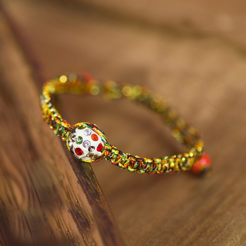 Vòng Tay Dây Vàng Đính Ngọc Nhân Tạo Rubic Dây Rút May Mắn Phong Thủy Handmade 149 Dễ Thương - Hazo