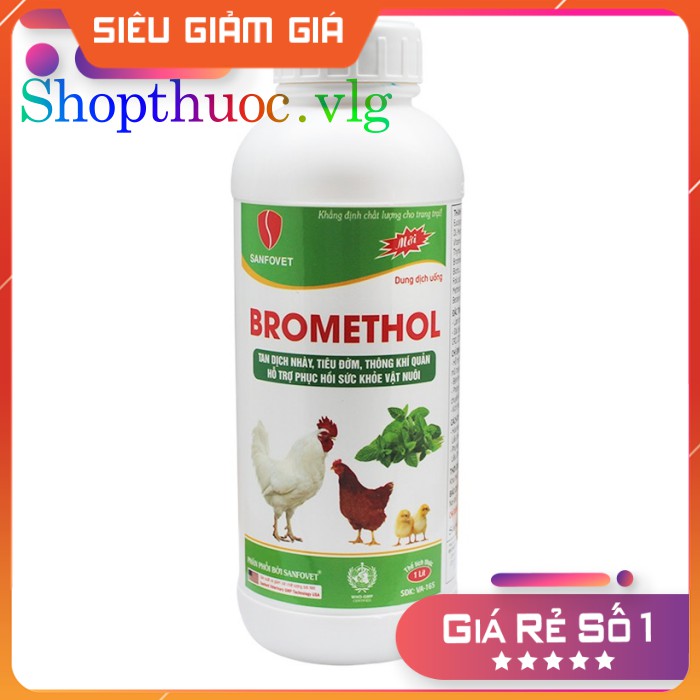 trợ hô hấp BROMETHOL 1lít- dùng trong thú y TAN DỊCH NHÀY, TIÊU ĐỜM, THÔNG THỞ