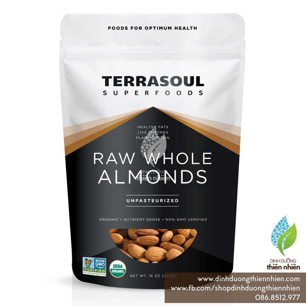 Hạnh Nhân Tươi Hữu Cơ Terrasoul Superfoods, Không Tiệt Trùng, Hạt Có Thể Nảy Mầm, Gói Nguyên 454g