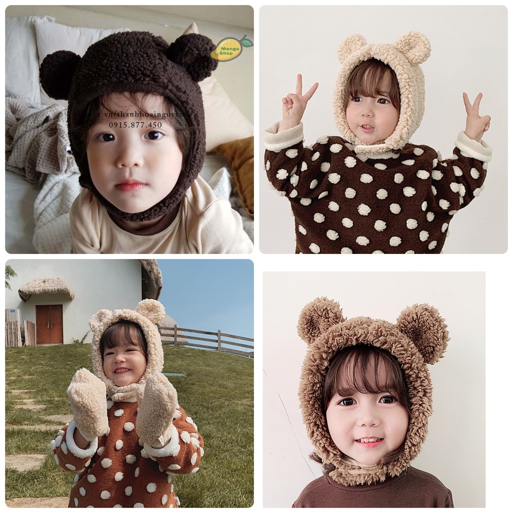 [VIDEO THẬT ] Mũ trẻ em mùa đông lót lông sừng hươu cute ( Mũ kèm khăn lót lông ấm tai gấu thỏ cho bé )