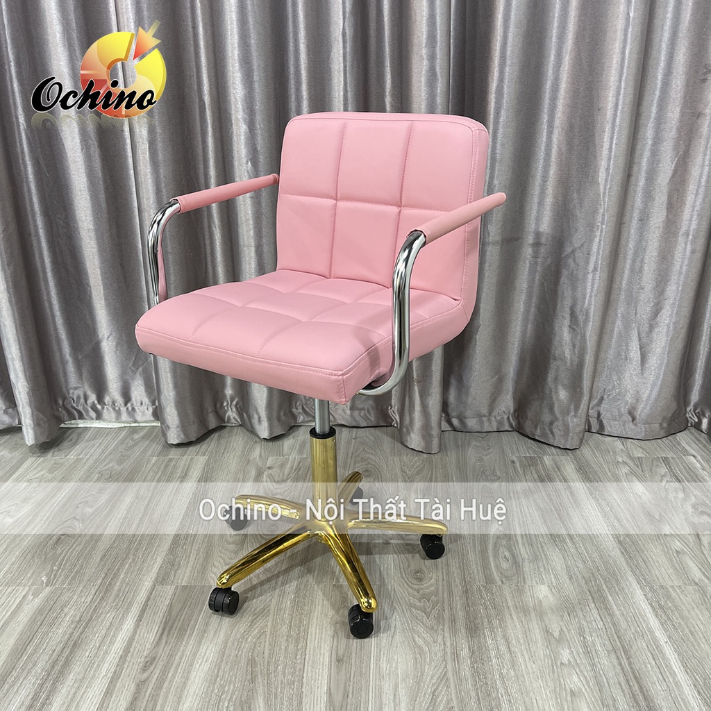 Ghế Xoay Spa, Ghế Trang Điểm Xoay Bánh Xe Chân Vàng Sao Mẫu Vịn Tay Inox Phong Cách Sang Chảnh (Hình Thật Shop Chụp)