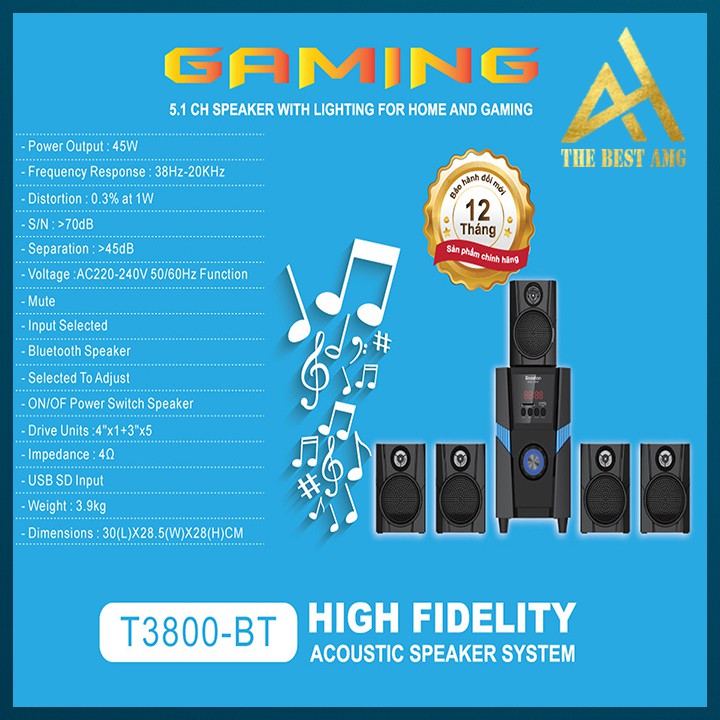 Loa Máy Tính Để Bàn Công Suất Lớn Có Bluetooth LED RGB 5.1 BOSSTON T3800 Loa Vi Tính Nghe Nhạc Laptop Pc Gaming