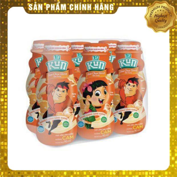 Sữa chua uống tiệt trùng kun hương cam/hương dâu lốc 6 hộp×90ml