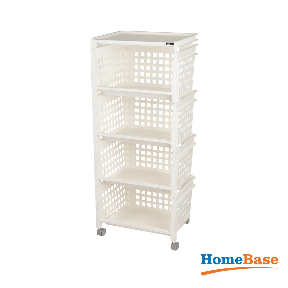 HomeBase DKW Kệ nhựa 4 tầng có bánh xe Thái Lan W42.8xD33.5xH102.3 Cm Trắng