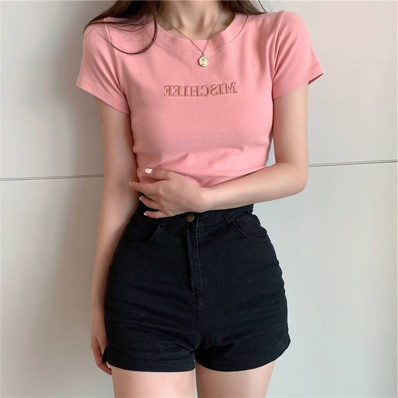 Áo Thun Crop top Tay Ngắn Thời Trang Mùa Hè Hàn Quốc Cho Nữ 2021 NoBrand