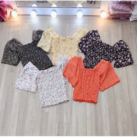 Áo voan nhún hoa mùa hè tay ngắn dễ thương TTSA0028