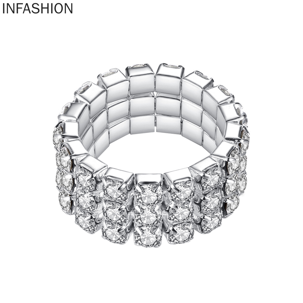 Nhẫn 3 Tầng Co Giãn Đính Đá Pha Lê Lấp Lánh