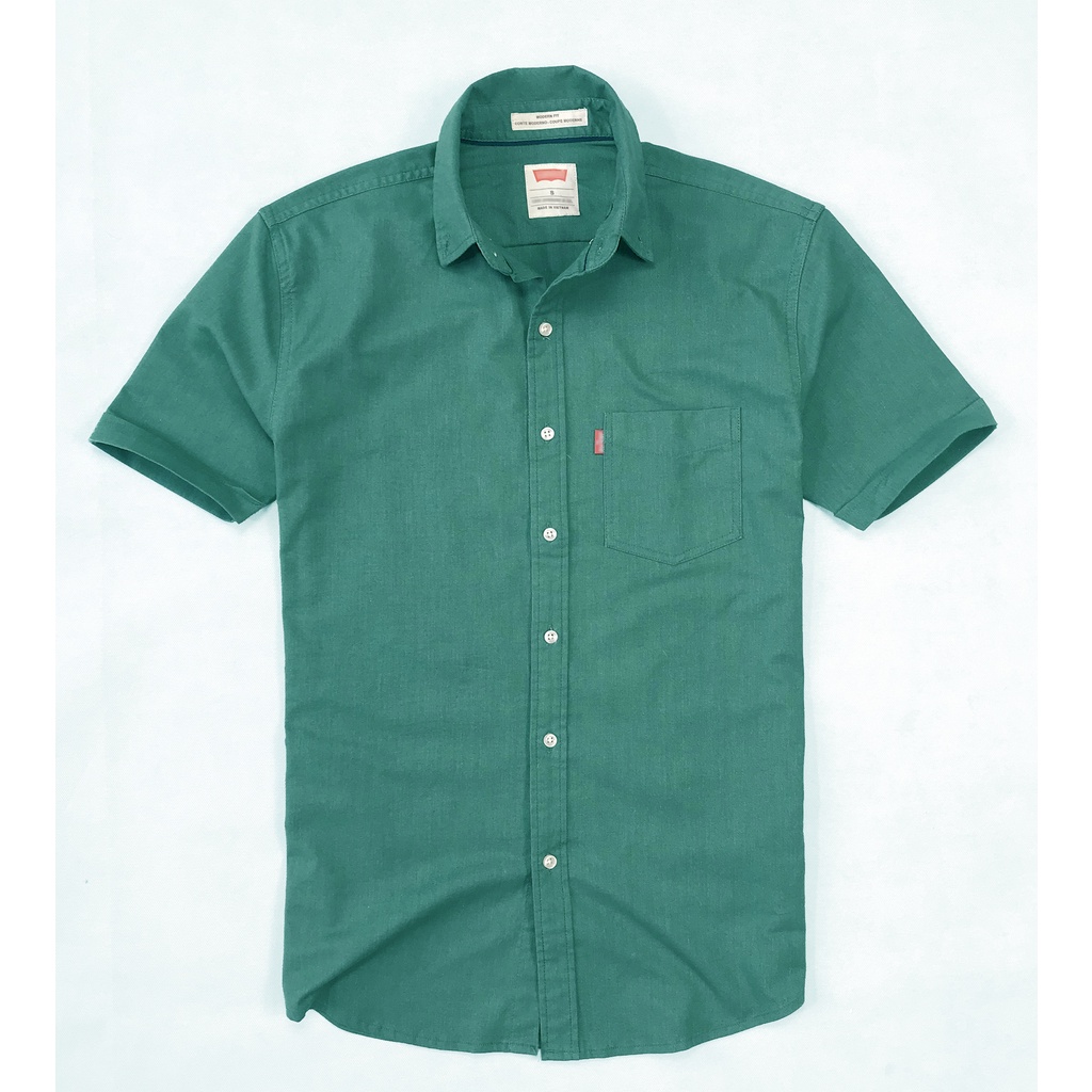 Áo sơ mi nam tay ngắn LVS Oxford màu xanh lá - Mạnh Mẽ Nam Tính - Chất Lượng Đỉnh Cao