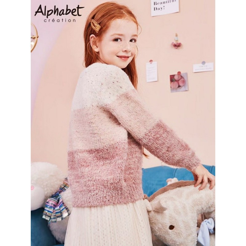 Áo len bé gái phối 3 màu