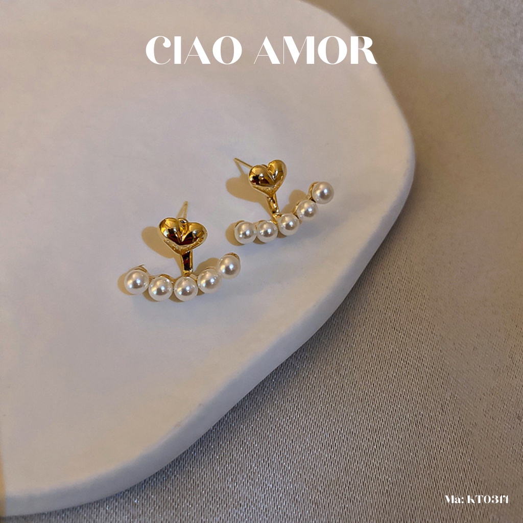 Khuyên tai nữ, Bông tai nữ nụ bạc 925 trái tim hạt trắng vòng ôm Trang sức Ciao Amor - KT0314