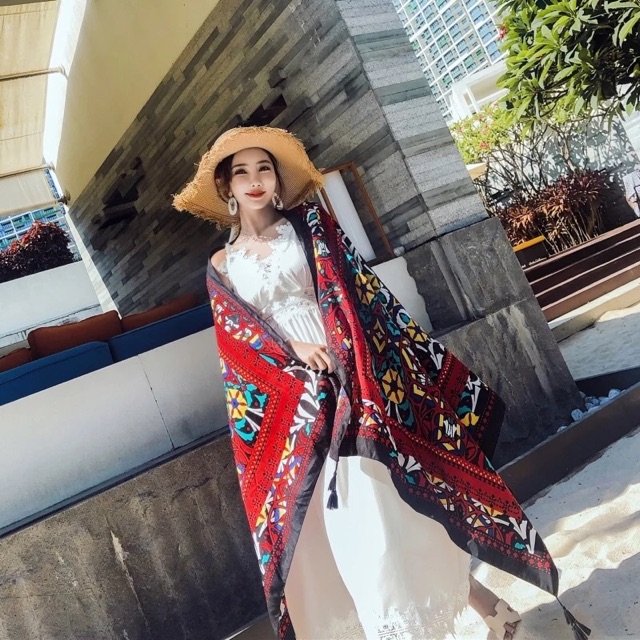 Khăn choàng du lịch biển khăn choàng boho in hoạ tiết thổ cẩm