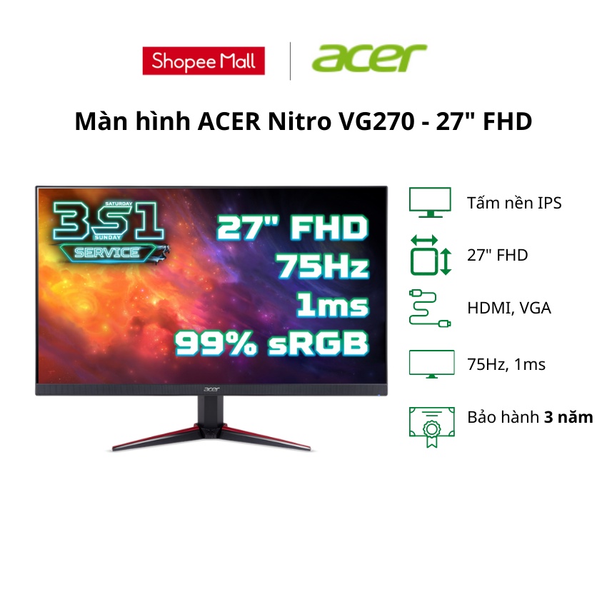 Màn hình máy tính Acer Nitro VG270 - 27 inch FHD