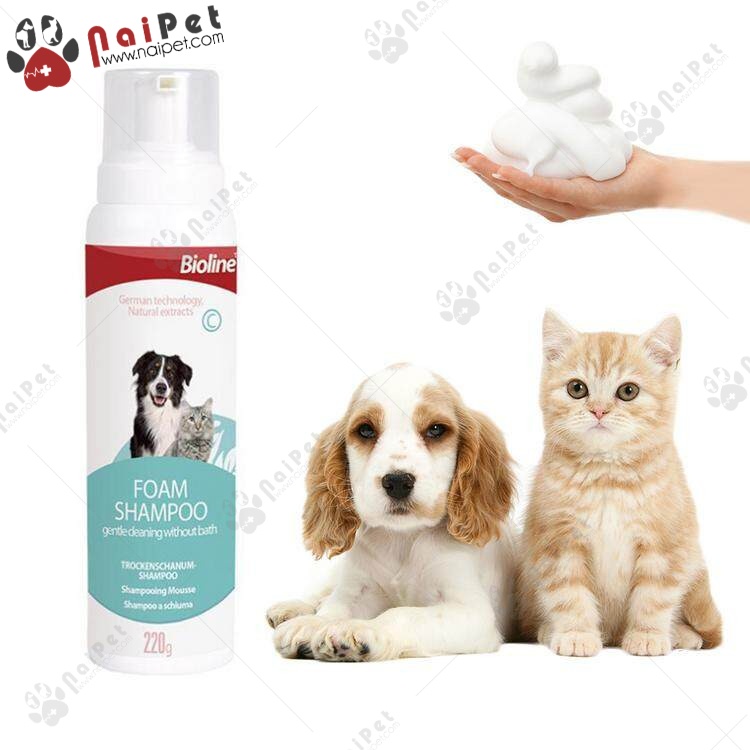 Bọt Tắm Khô Dưỡng Lông Cho Thú Cưng Bioline Foam Shampoo 220g