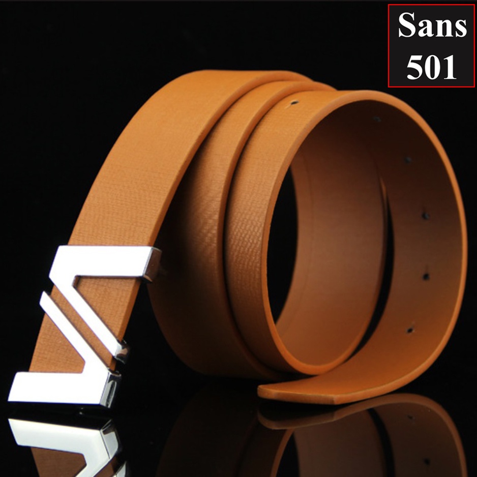 Thắt lưng nam hàn quốc Sans501 mặt chữ dây nịt da trơn công sở đẹp đen nâu trắng siêu bền giá rẻ sang trọng cá tính