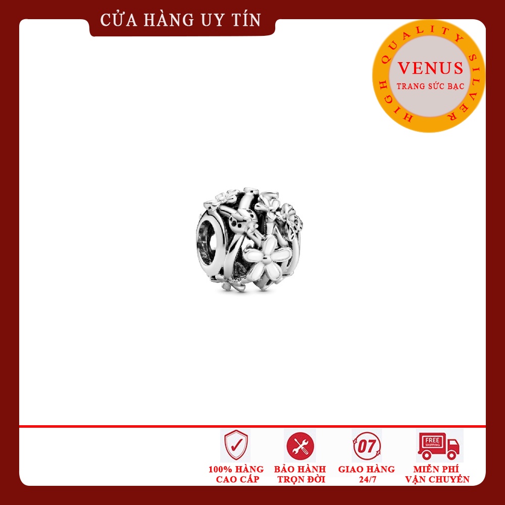 Charm cầu hoa Daisy trắng- Bạc 925 cao cấp