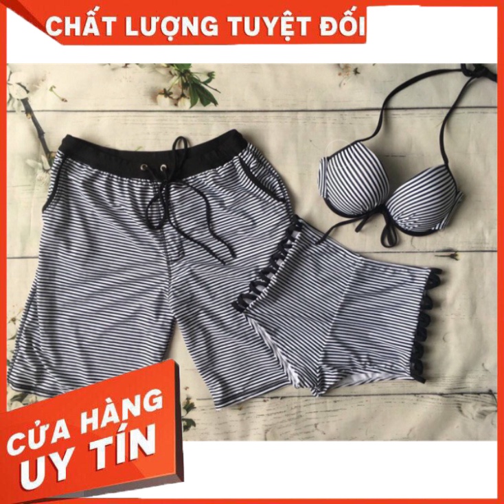 Đồ bơi cặp nam nữ sọc trắng đen cực đẹp - Hàng nhập khẩu