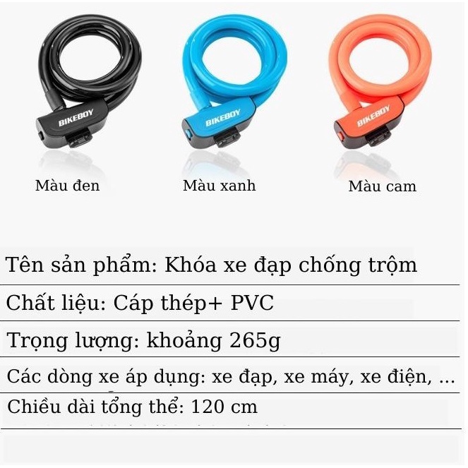 Ổ Khóa Xe Đạp Chống Trộm Cao Cấp, Khóa Dây Gắn Yên Xe Đạp Bikeboy
