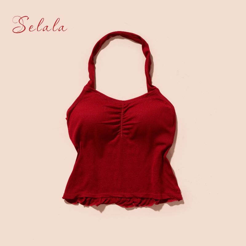 Áo Cổ Yếm Selala Cotton Mềm Mại Nhún Ngực Có Sẵn Đệm Mút Sexy 2D23