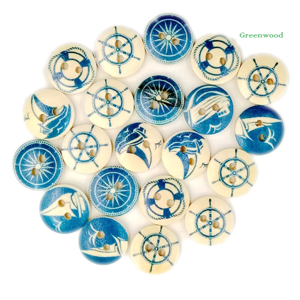 100 Nút Gỗ Tròn In Hình Thuyền Buồm