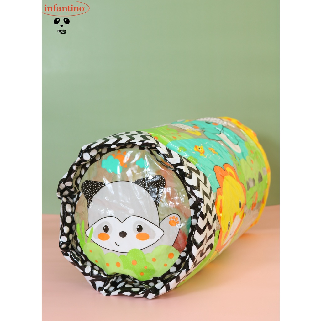 Đồ Chơi Thảm Bóng Bơm Hơi INFANTINO Jungle Peek &amp; Roll Hỗ Trợ Vận Động Di Chuyển Bằng Âm Thanh Chuông An Toàn Cho Bé