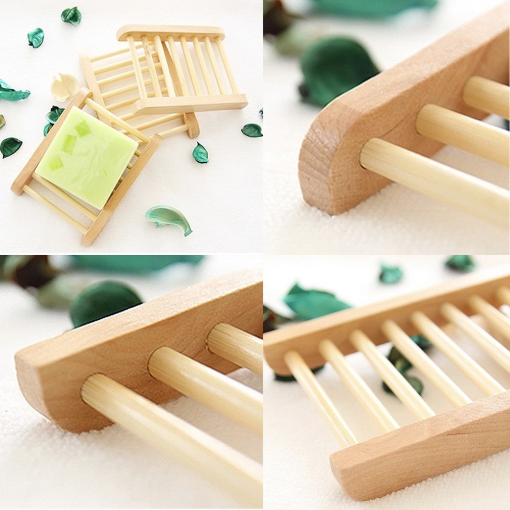 Khay đựng xà phòng bằng gỗ (thanh song) - Natural Wood Soap Tray Holder Bathroom