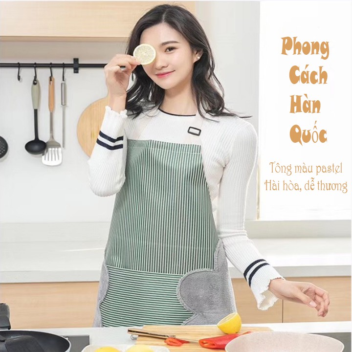 Combo 2 tạp dề tích hợp khăn lau 2 bên cao cấp phong cách hàn quốc cùng chị em nội trợ vào bếp 00352