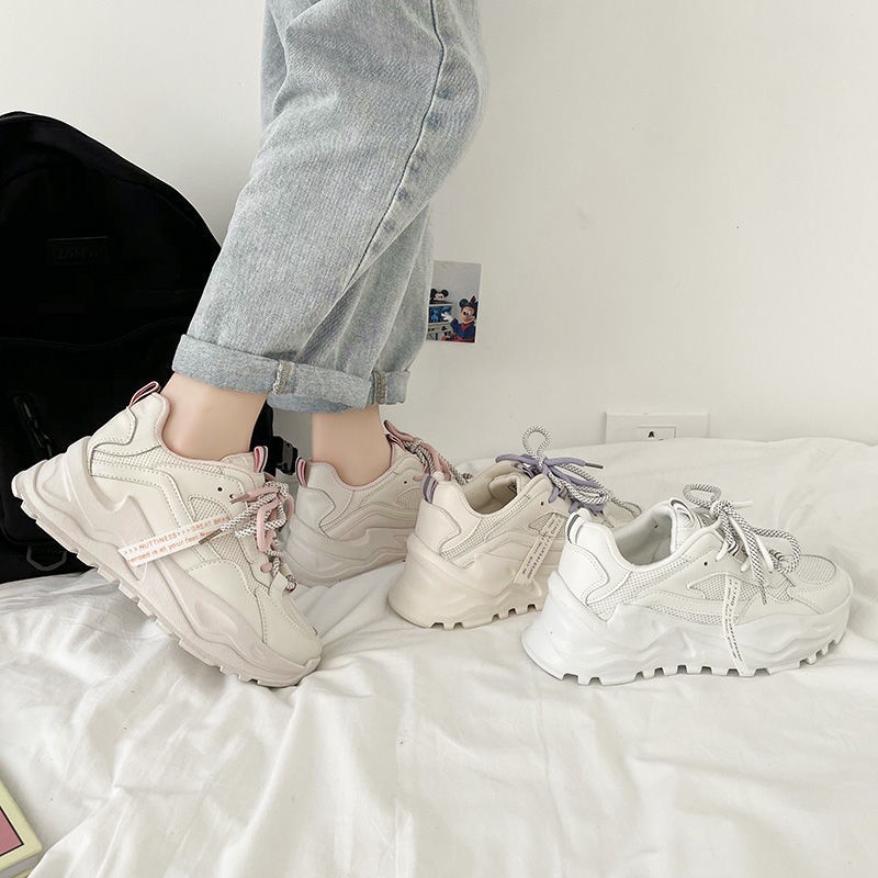 Giày thể thao đế dày phối lưới thoáng khí phong cách harajuku Hàn Quốc hàng mới dành cho bạn nữ 2023