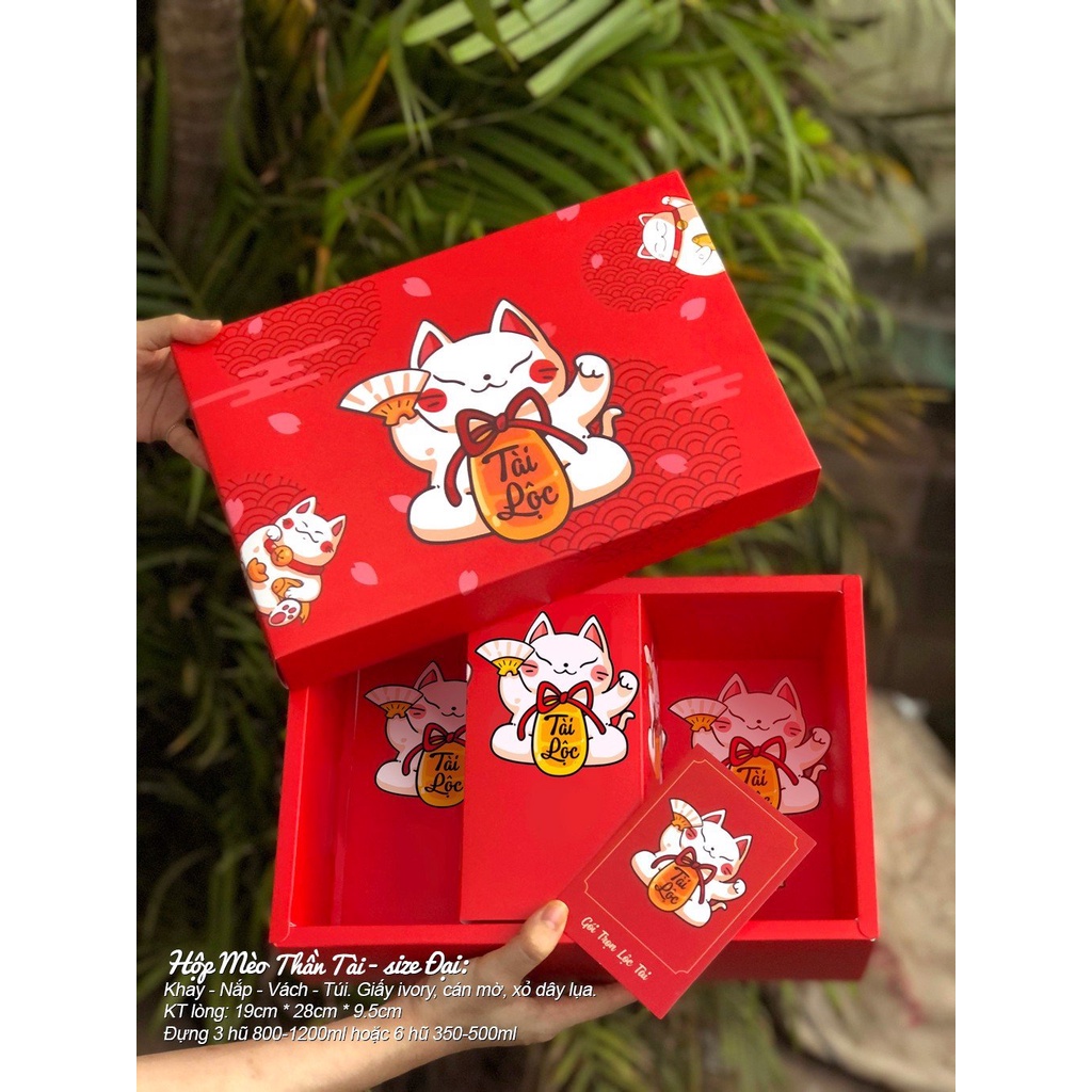Bộ túi hộp Mèo Thần Tài đựng bánh kẹo, mứt, quà biếu