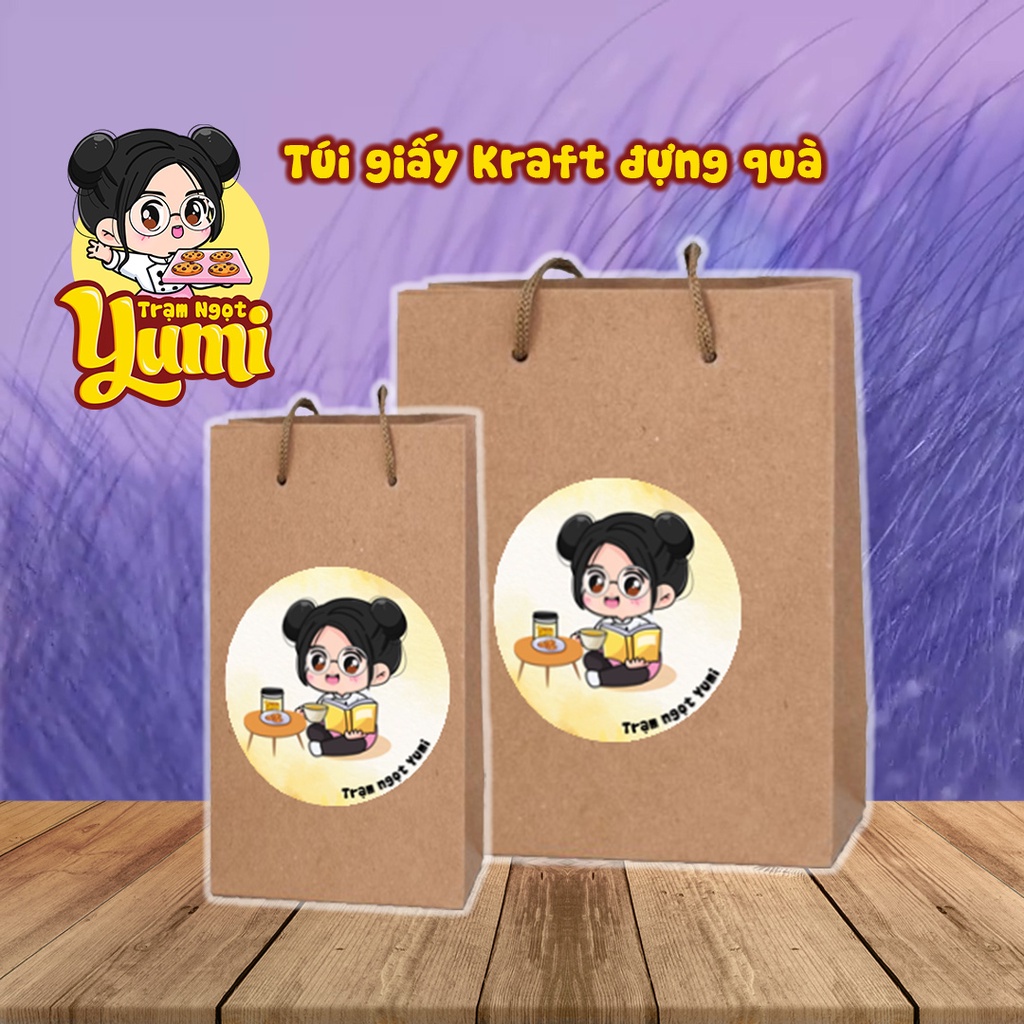 Túi đựng quà Yumi có quai xách, Túi giấy xi măng Kraft thân thiện môi trường