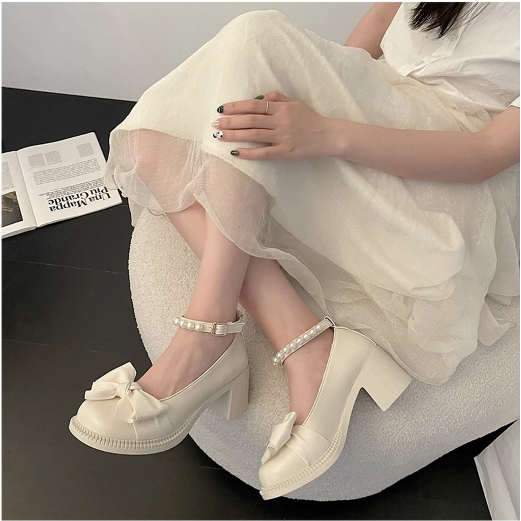 (S120) Giầy cao gót nữ tag nơ quai ngọc (Mã B01 - loại cao 6 phân)